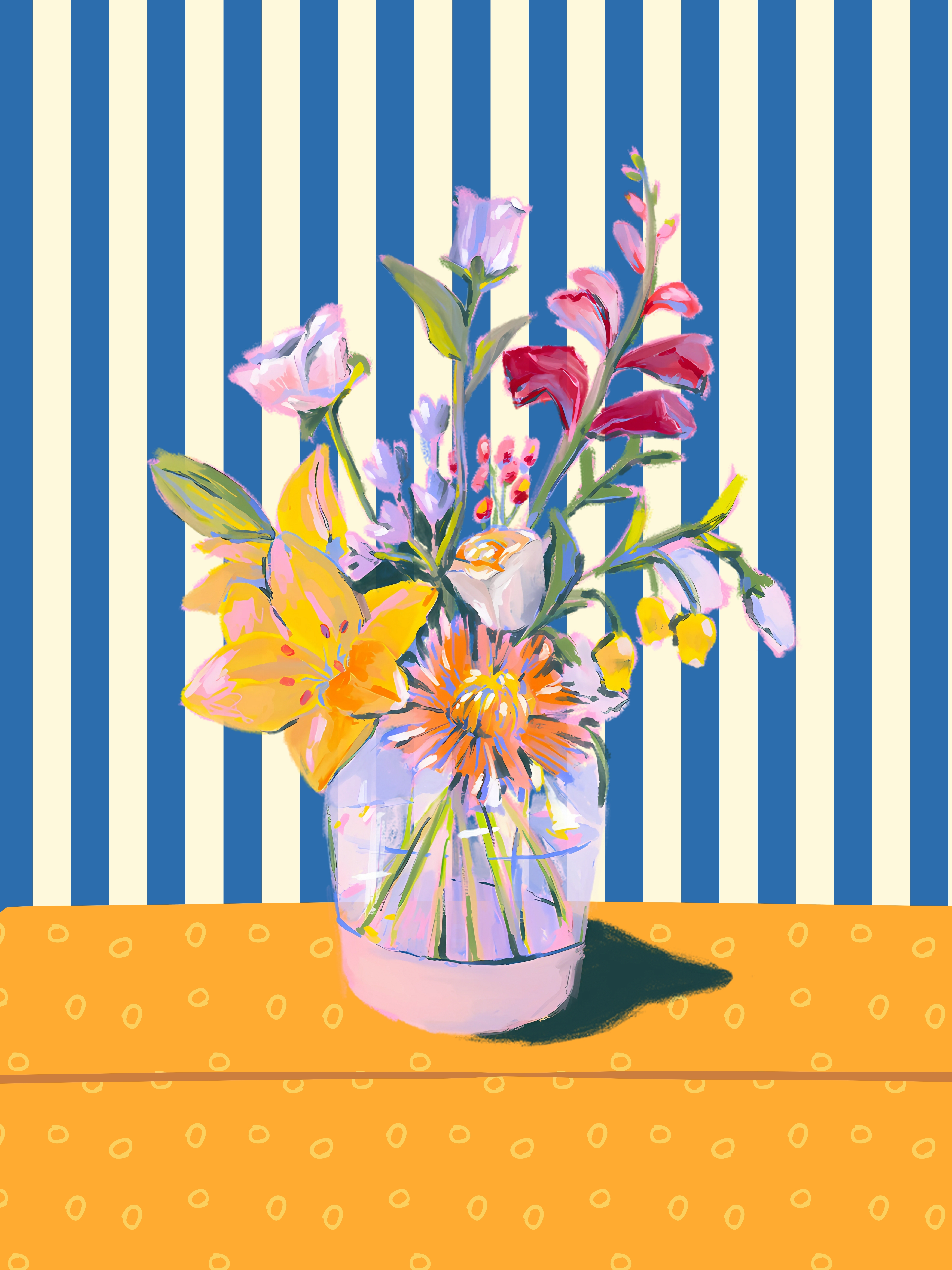 Blue Stripes, Vibrant Blooms