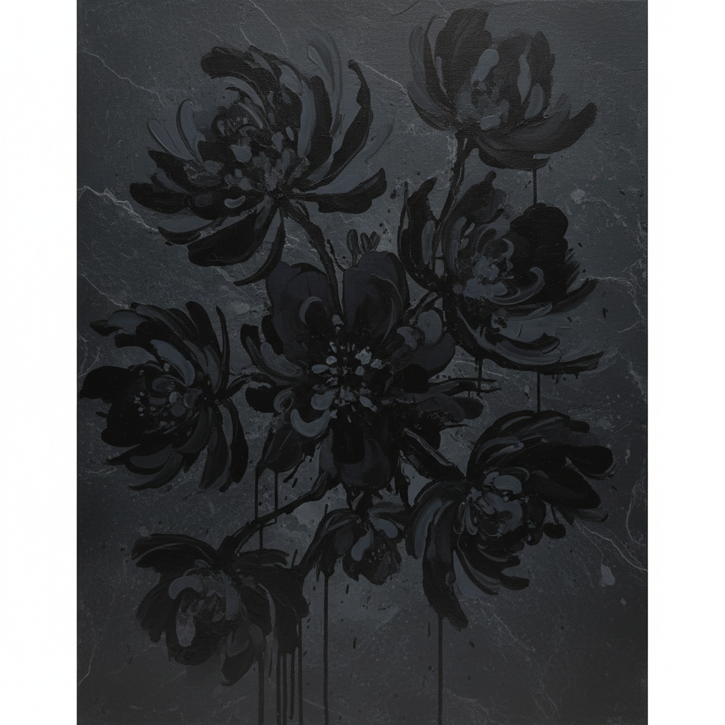 Charcoal Bloom — Dark Abstract Wall Art in Black