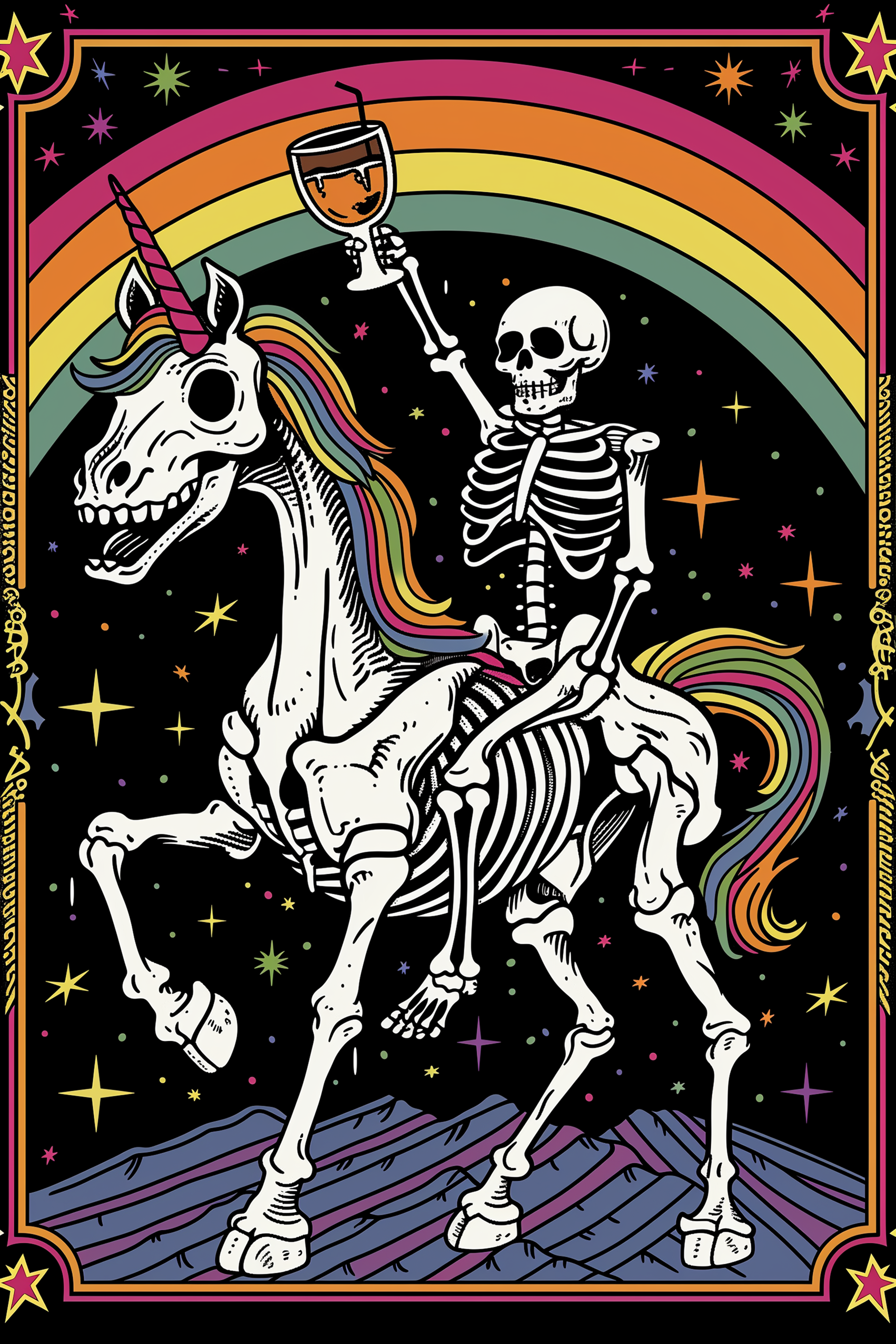Cosmic Rainbow Skeleton Unicorn