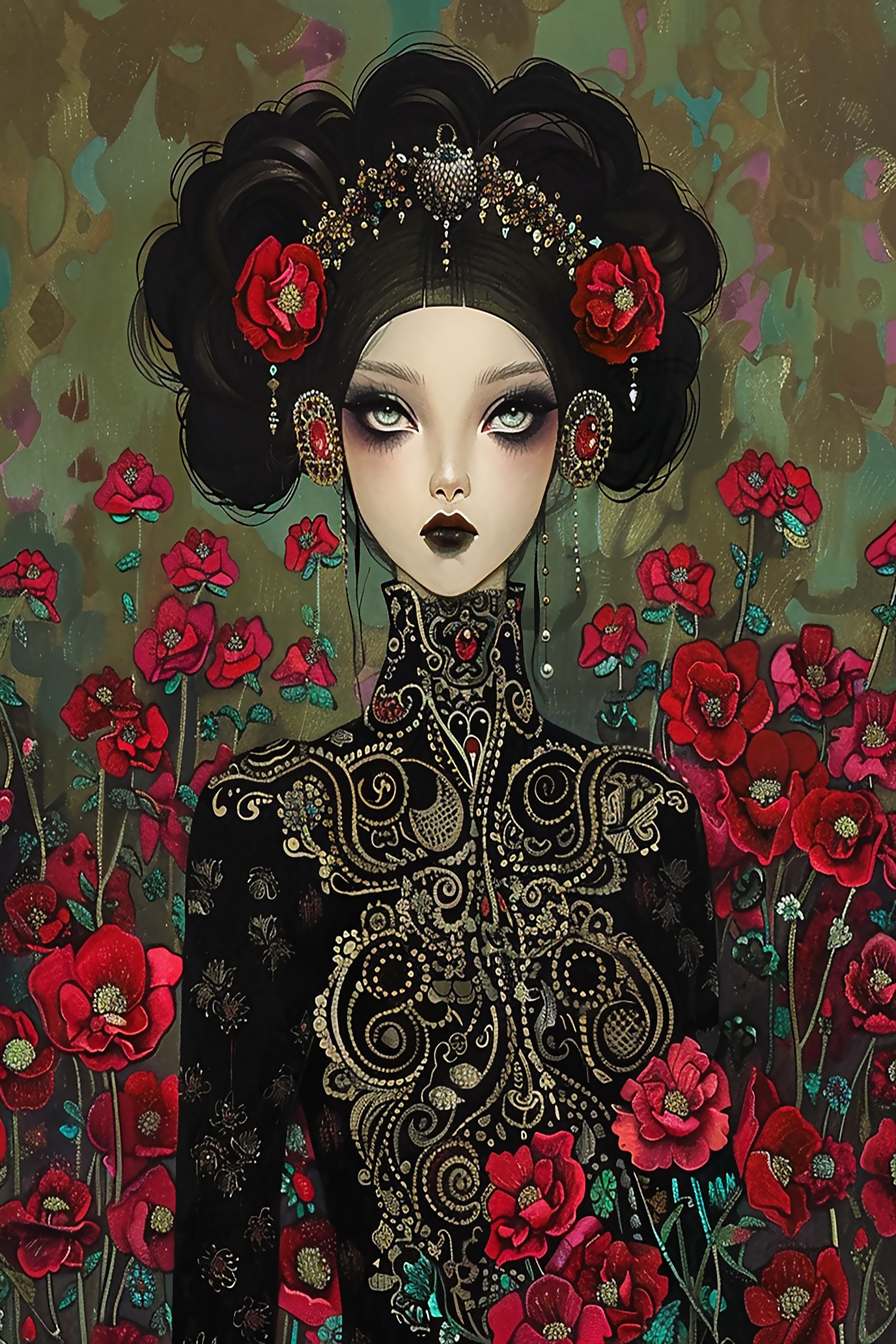 Crimson Blooms, Regal Gaze