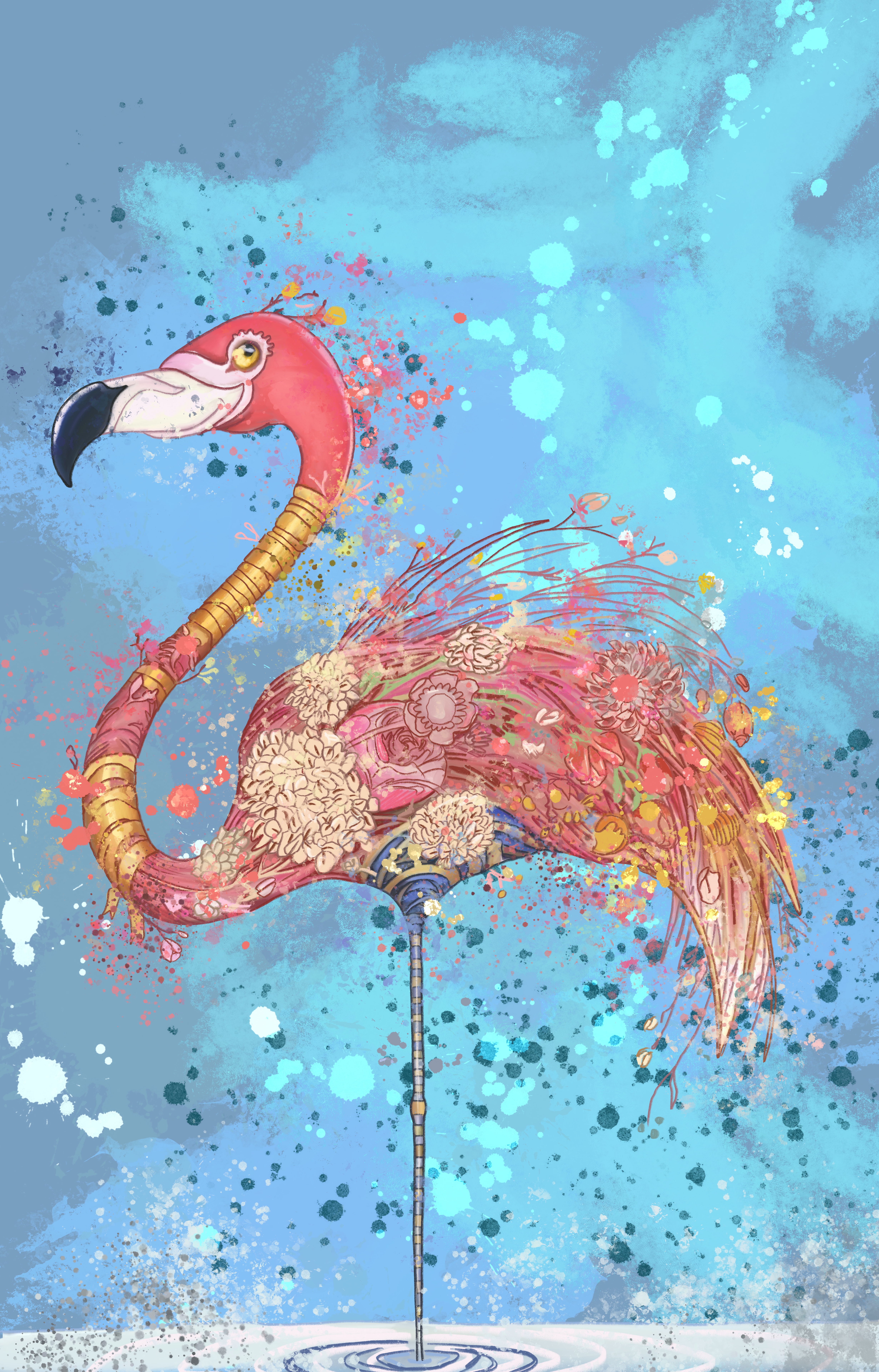 Flamingo Floral Symphony