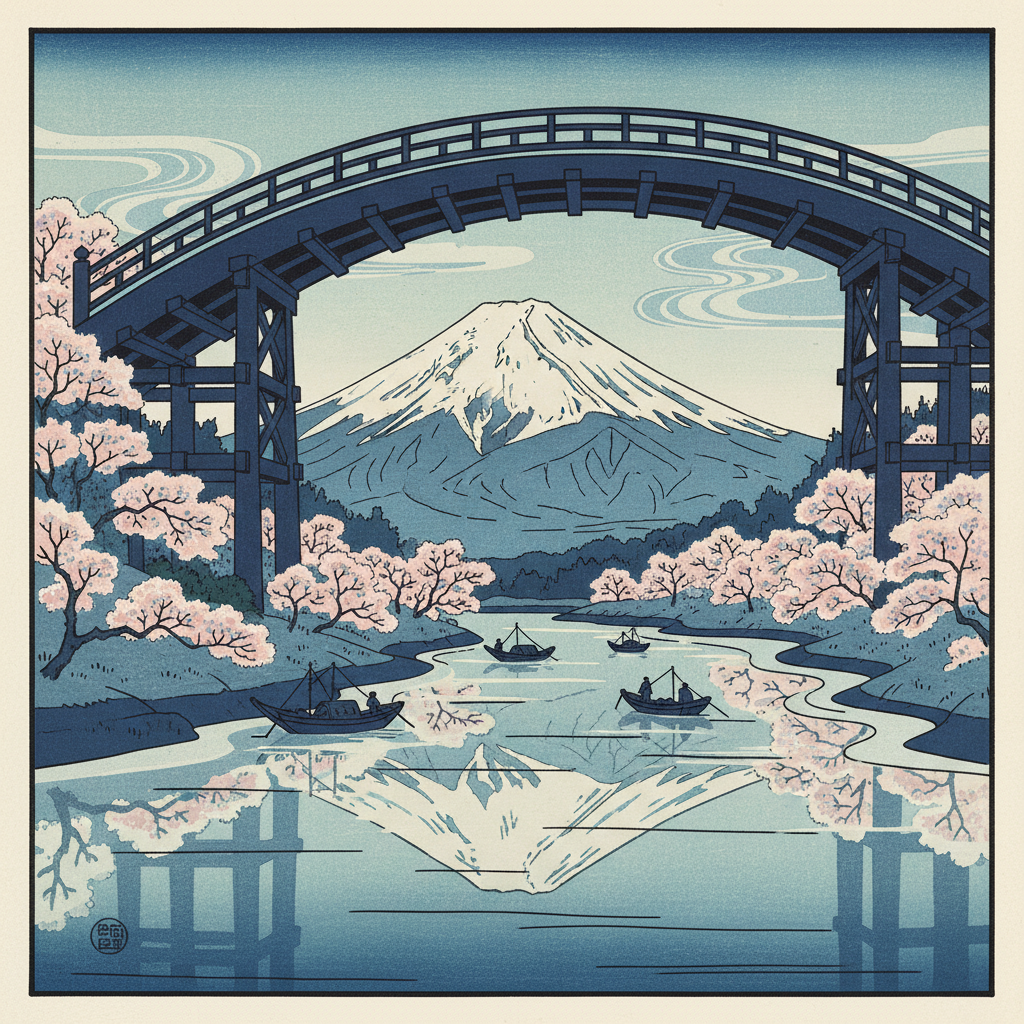 Fuji Seen Through the Mannen Bridge at Fukagawa — Katsushika Hokusai