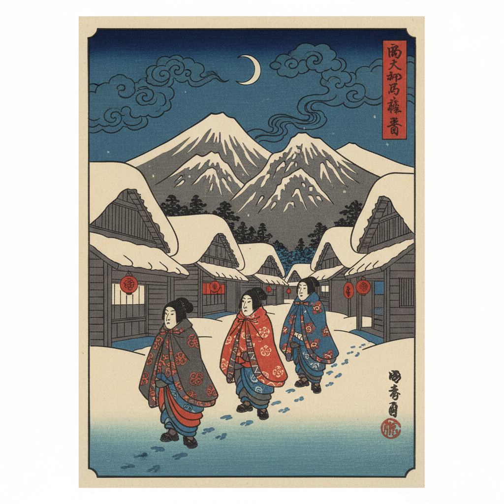 Kanbara: Night Snow — Utagawa Hiroshige