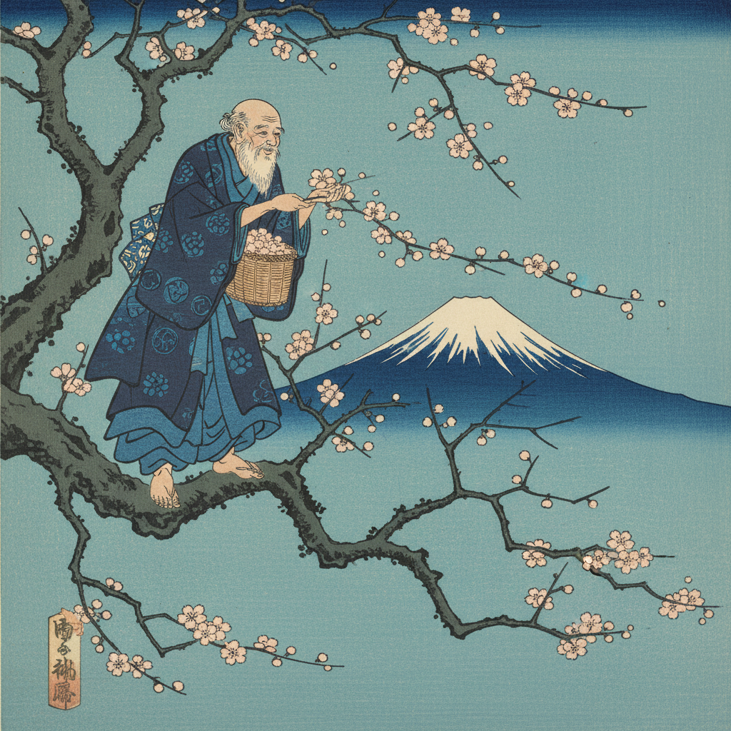 Old Man Making Flowers Bloom — Katsushika Hokusai