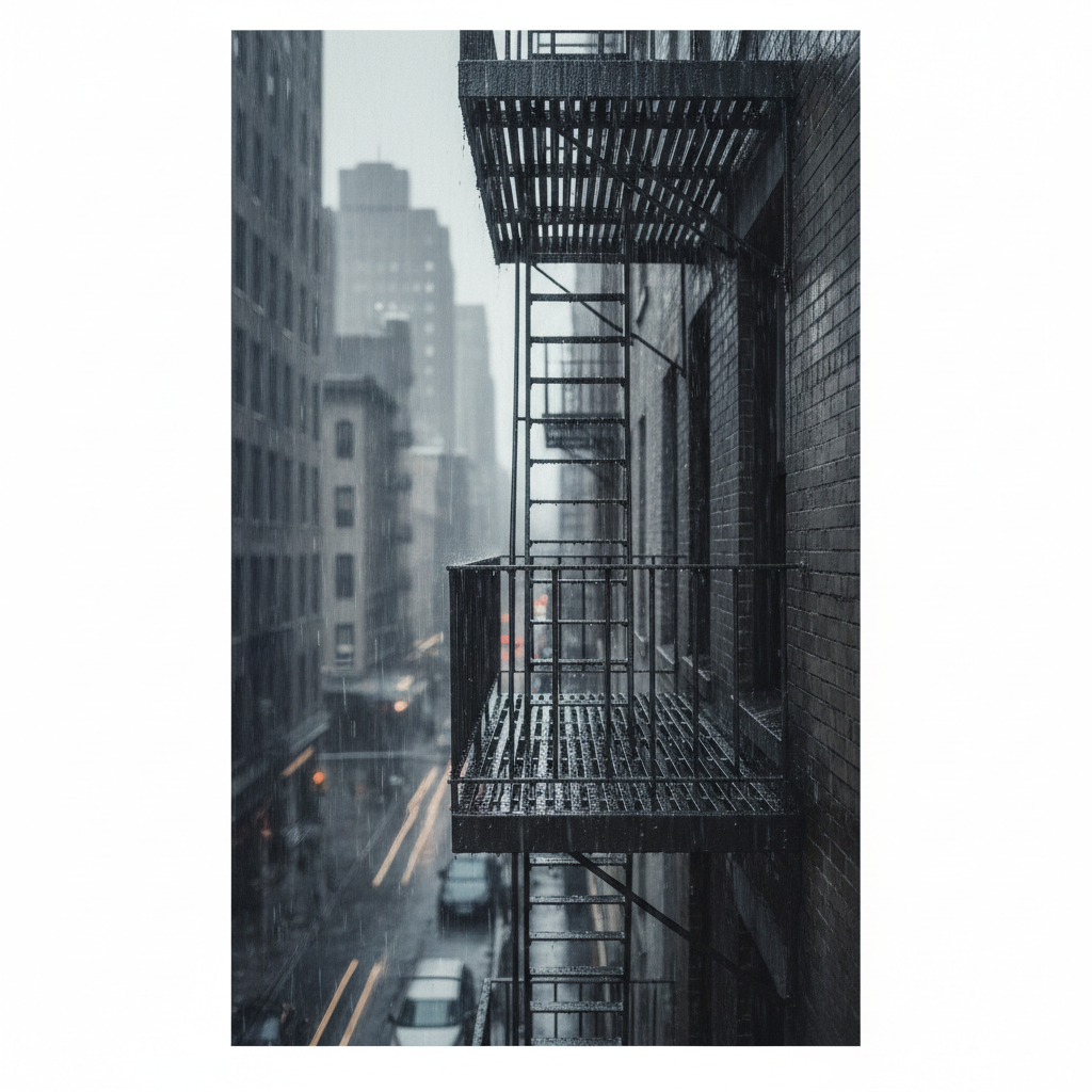 Rain-Kissed Fire Escape
