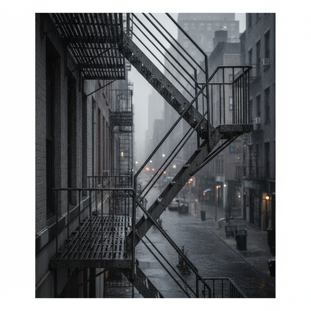 Rain-Kissed Fire Escape