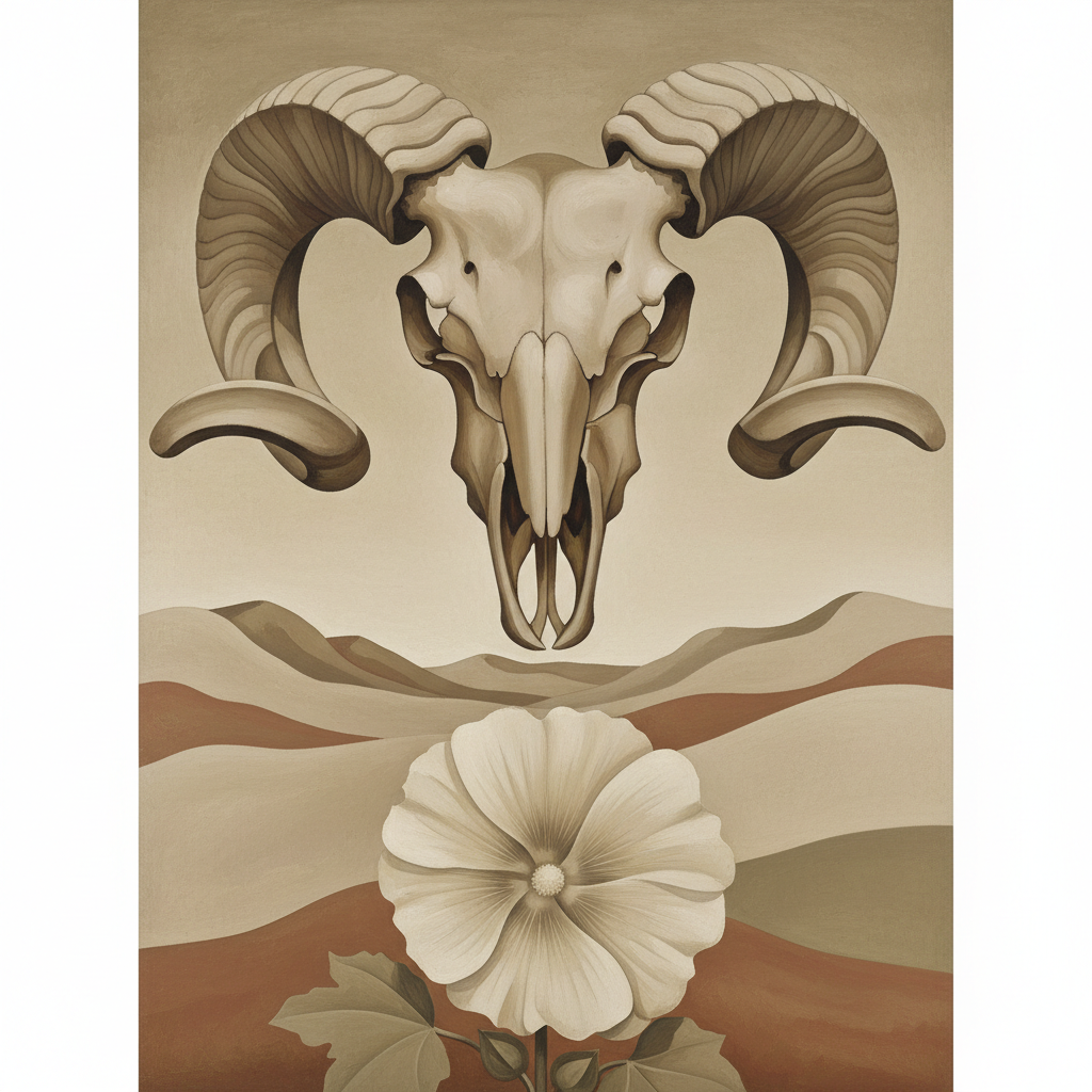 Ram's Head, White Hollyhock and Little Hills — Georgia O'Keeffe