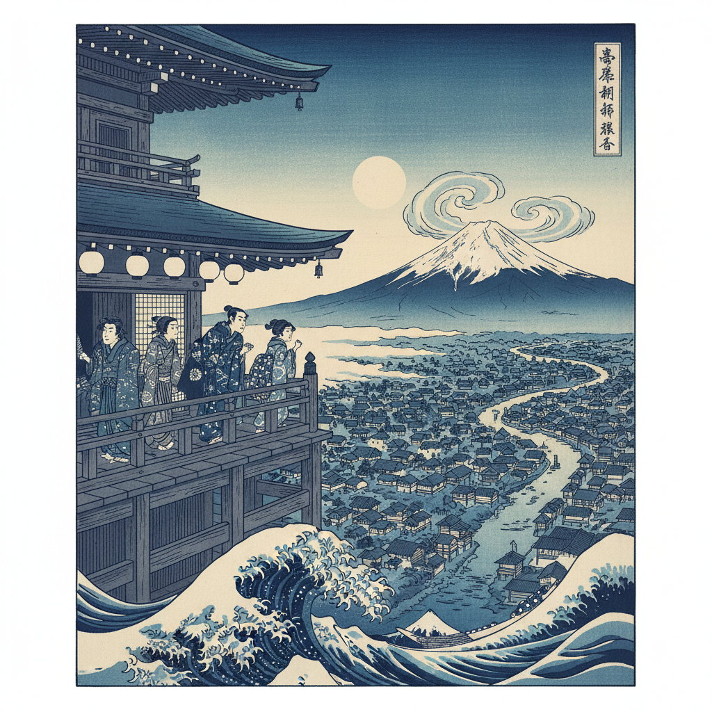 Sazai Hall of the Five-Hundred-Rakan Temple — Katsushika Hokusai