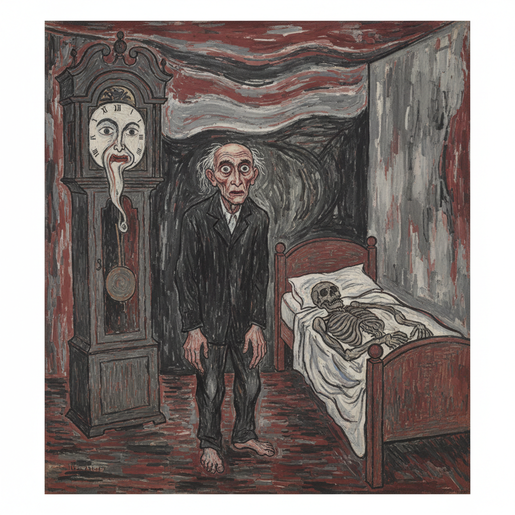 Self-Portrait Between the Clock and the Bed — Edvard Munch