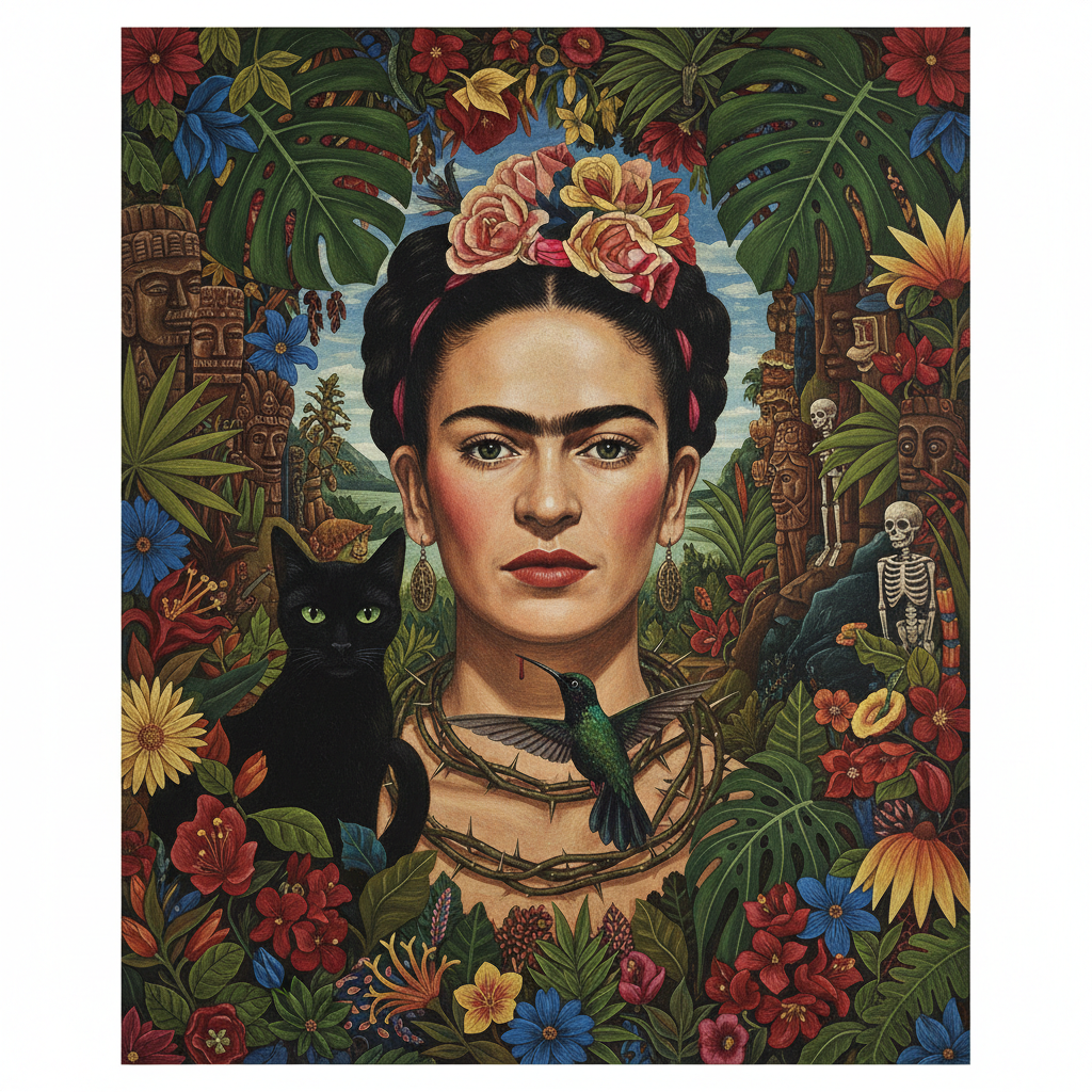 Self-Portrait with Thorn Necklace and Hummingbird — Frida Kahlo