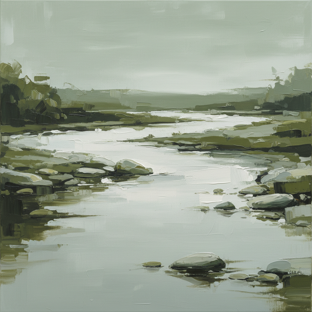 Slow River — Calming Abstract Wall Art in Sage