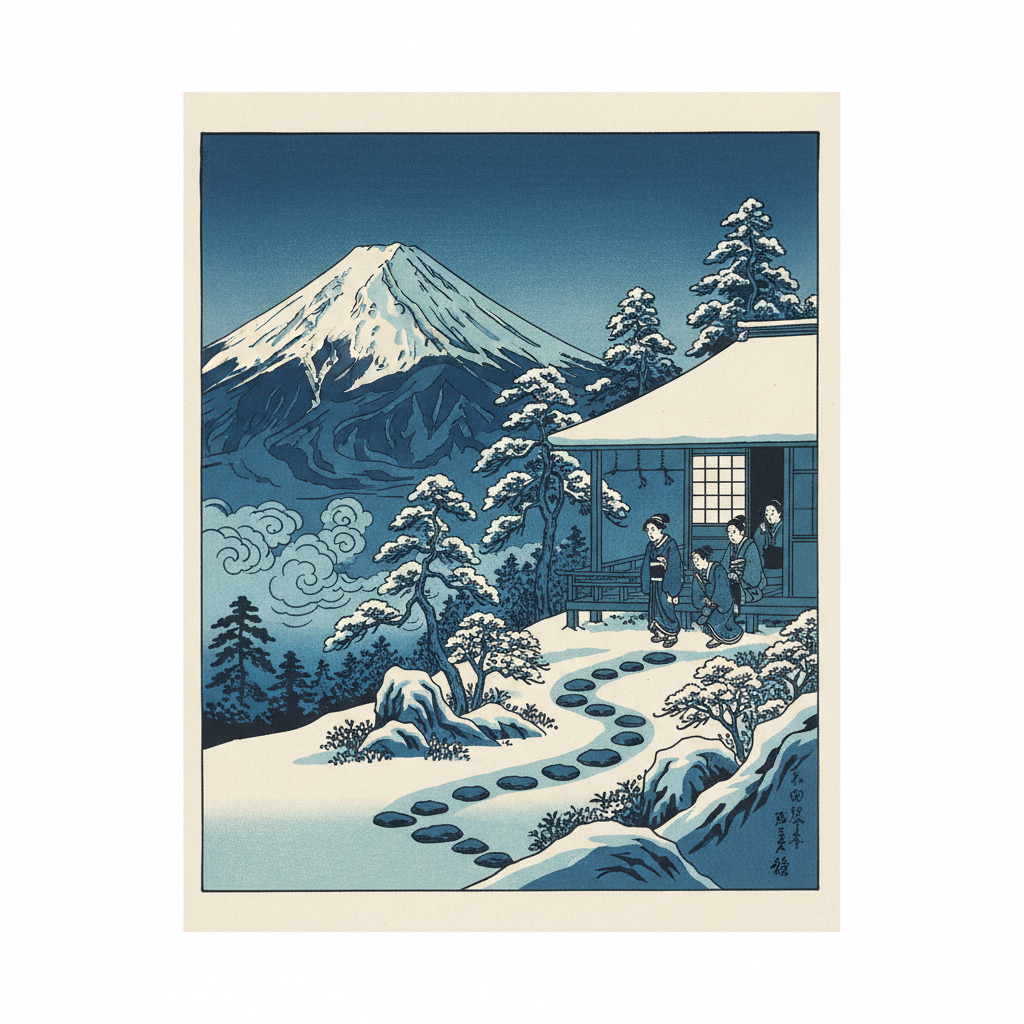 Tea House at Koishikawa the Morning After a Snowfall — Katsushika Hokusai