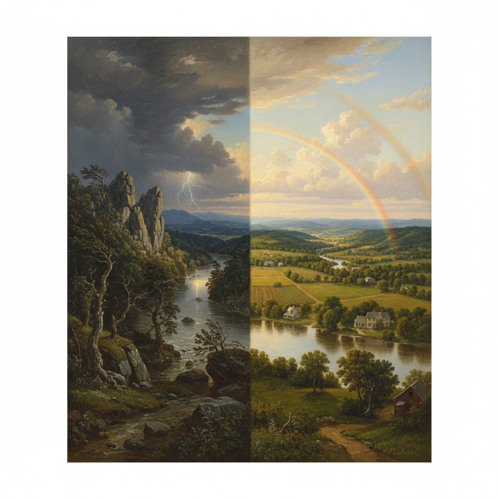 View from Mount Holyoke, Northampton, Massachusetts, after a Thunderstorm—The Oxbow — Thomas Cole